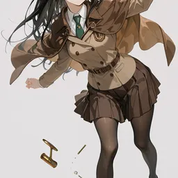 Original high-quality anime artwork featuring a black-haired girl with violet eyes, wearing a detective-style outfit with a brown skirt and hat, startled as she clutches a letter. The scene is minimal and focuses on the character's expression and attire.